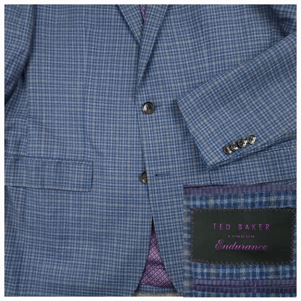 Ted Baker London Endurance Jay SPJ Blue Wool Check Blazer Sport Coat 40R
